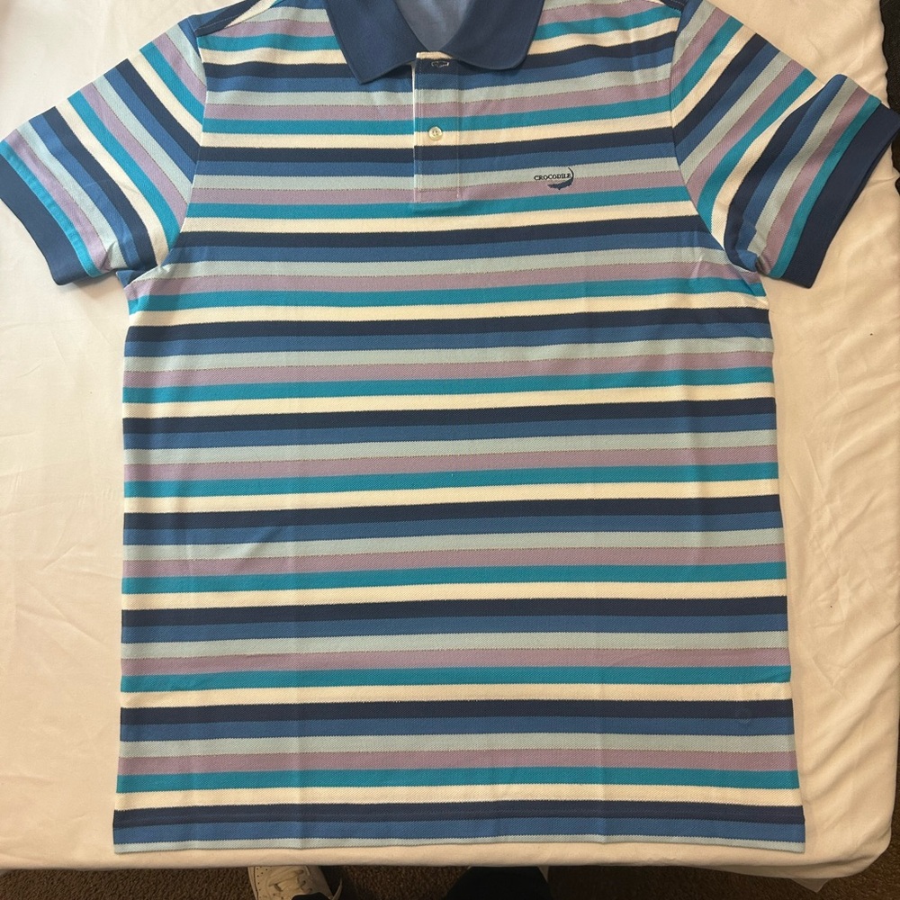 Crocodile Striped Polo Shirt - Blue, White, and Purple